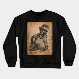 Drowner Fantasy Monster Antique Pencil Sketch on Old Paper Crewneck Sweatshirt